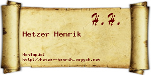 Hetzer Henrik névjegykártya